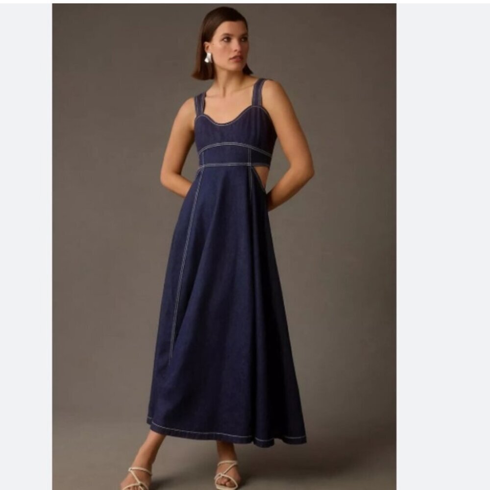 Women Anthropologie NWT Aureta Studio Corset Denim Cutout Dress NWT